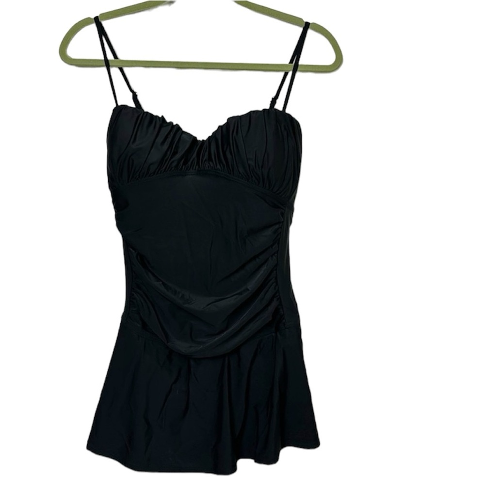 NEW NWT Tropical Escape black shirred swim dress size 16 plus size bathing suit